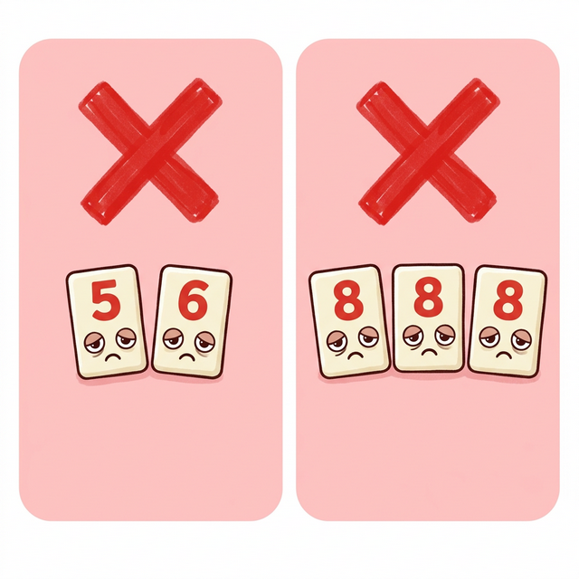 拉密常見錯誤示範圖，展示不合法的牌組例子